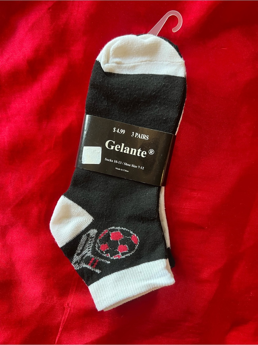 Gelante Black,Gray and White Athletic Ankle Socks with Red Soccer Accent